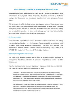THE STANDARD OF PROOF IN WORKPLACE INVESTIGATIONS
