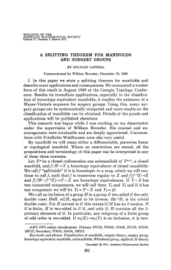A SPLITTING THEOREM FOR MANIFOLDS AND SURGERY