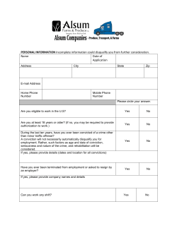 PERSONAL INFORMATION Incomplete information could disqualify