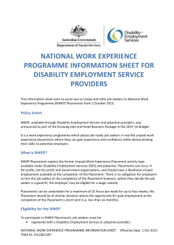 NWEP Provider Fact Sheet - Department of Social Services