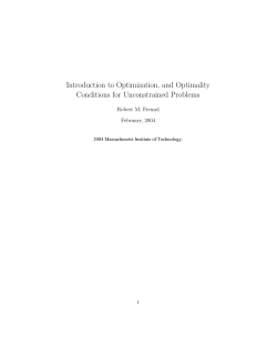 Introduction to Optimization, and Optimality Conditions for