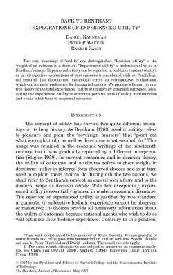 BACK TO BENTHAM? EXPLORATIONS OF EXPERIENCED UTILITY
