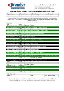 Chichester City Football Club &ndash; Players Team Wear Order