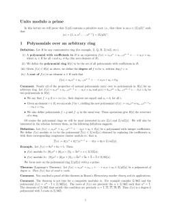 Units modulo a prime 1 Polynomials over an arbitrary ring