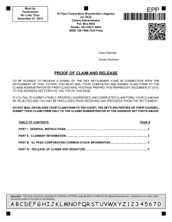 Proof of Claim and Release Form
