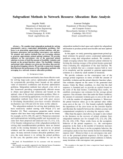 Subgradient Methods in Network Resource Allocation