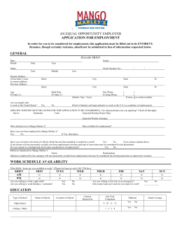 AN EQUAL OPPORTUNITY EMPLOYER APPLICATION FOR