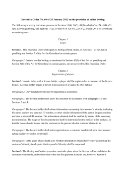 Executive order on the provision of online betting