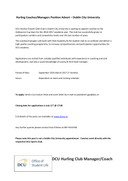 Hurling Coaches/Managers Position Advert &ndash; Dublin City University
