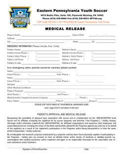 Medical Release Form - Eastern PA Youth Soccer