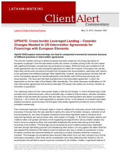 UPDATE: Cross-border Leveraged Lending &ndash; Consider Changes