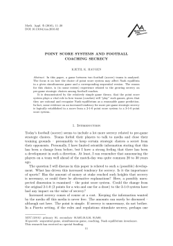 POINT SCORE SYSTEMS AND FOOTBALL COACHING SECRECY