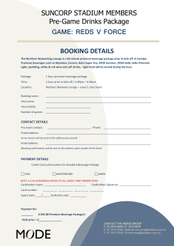 SUNCORP STADIUM MEMBERS Pre-Game Drinks Package GAME