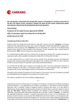 Gruppo Carraro: Il Consiglio di Amministrazione ha deliberato di