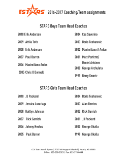 2016-2017 Coaching/Team assignments STARS Boys Team Head