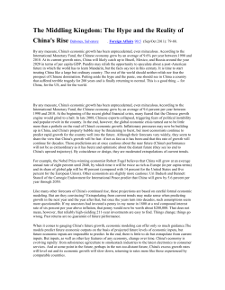 The Middling Kingdom: The Hype and Reality of China`s Rise