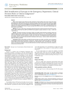Risk Stratification of Syncope in the Emergency Department, Clinical