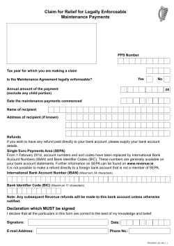 Claim for Relief for Legally Enforceable Maintenance