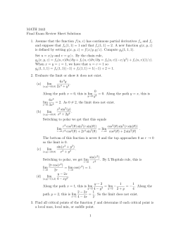 MATH 2443 Final Exam Review Sheet Solutions 1. Assume that the