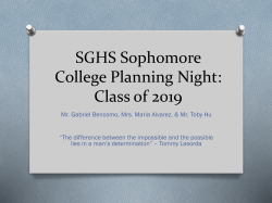 SGHS Sophomore College Planning Night: Class of 2017