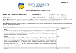 Course Title: Fundamentals of Mathematics Credit Units: 03