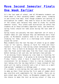 Move Second Semester Finals One Week Earlier