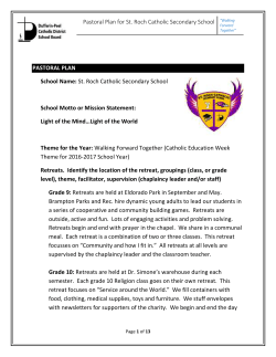 Pastoral Plan for St. Roch Catholic Secondary School