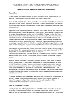 NOT A STATEMENT OF GOVERNMENT POLICY Update on