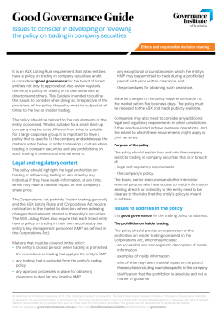 Good Governance Guide &mdash; Issues to consider when developing or