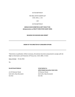 IN THE MATTER OF THE REAL ESTATE AGENTS ACT S.N.B. 2011