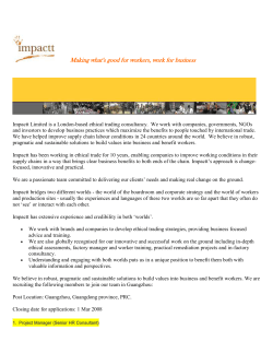 Impactt Limited Seek Project Manager (China) and Project Officer