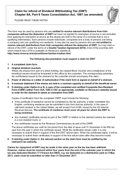 Claim for refund of Dividend Withholding Tax (DWT)
