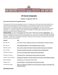 AP Human Geography Summer Assignment 2015-16