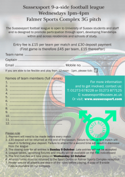 Sussexsport 9-a-side football league Wednesdays 1pm
