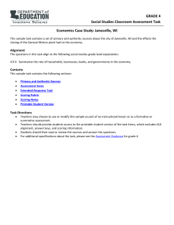 GRADE 4 Social Studies Classroom Assessment Task Economics