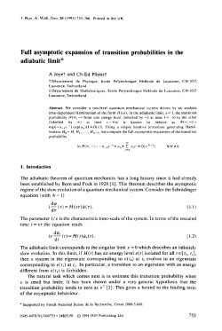 Full asymptotic expansion of transition probabilities in the adiabatic