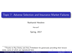 Topic 7: Adverse Selection and Insurance Market Failures