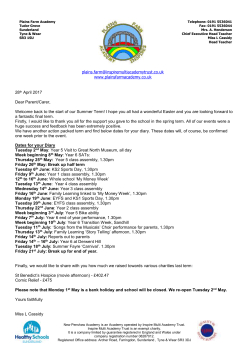 April &ndash; July &ndash; Dates for Parents Letter