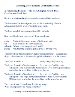 Lecture 4 - Centering, Random Coefficients Models
