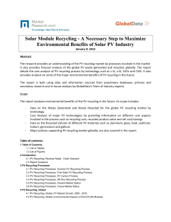 Solar Module Recycling - A Necessary Step to Maximize