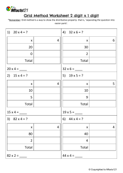 Grid Method Worksheet 2 digit x 1 digit 1) 20 x 4