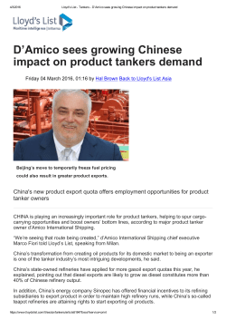 D`Amico sees growing Chinese impact on product tankers demand