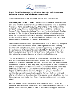 Deafblind Awareness Month - Media Release