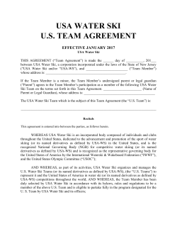 USA WATER SKI U.S. TEAM AGREEMENT