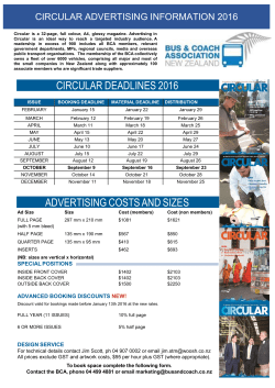 CIRCULAR DEADLINES 2016 ADVERTISING COSTS AND SIZES