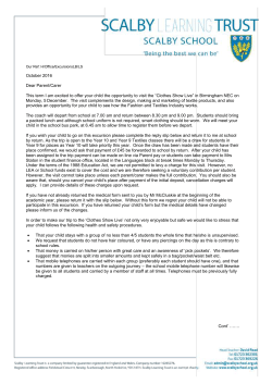 The Clothes Show 2016 Initial Letter to Parents