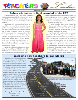 new teachers to San Eli ISD Salom advances to final round of state