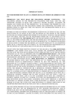 important notice not for distribution to any us person or to any person