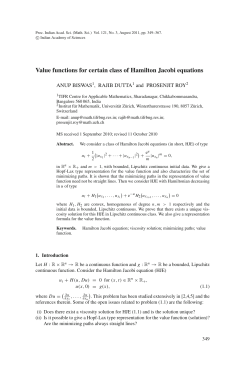 Value functions for certain class of Hamilton Jacobi equations
