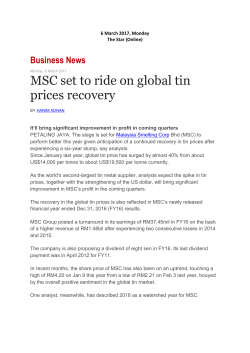 MSC set to ride on global tin prices recovery